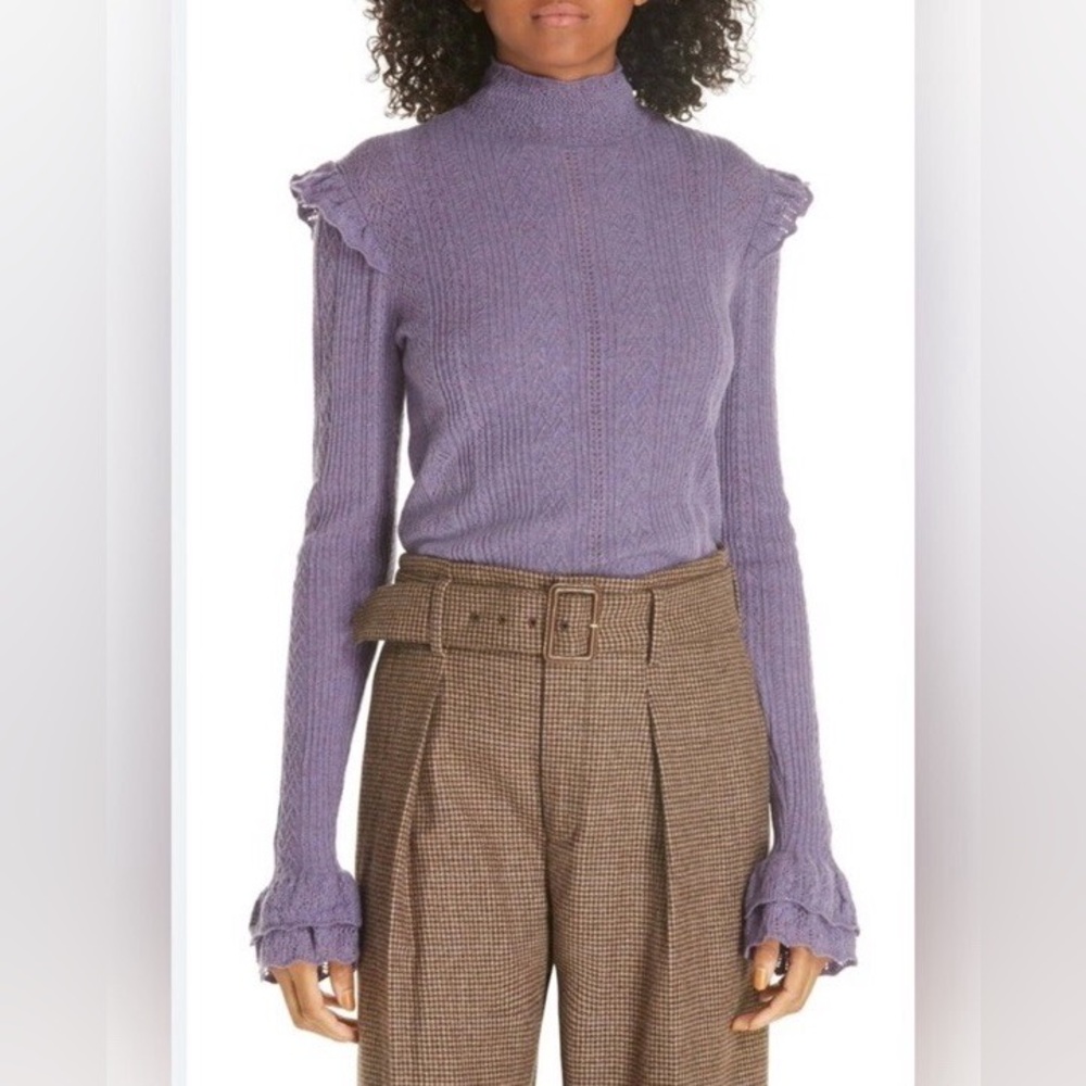 NWT Polo Ralph Lauren Merino Wool  Thistledown Ruffled Sweater in Purple